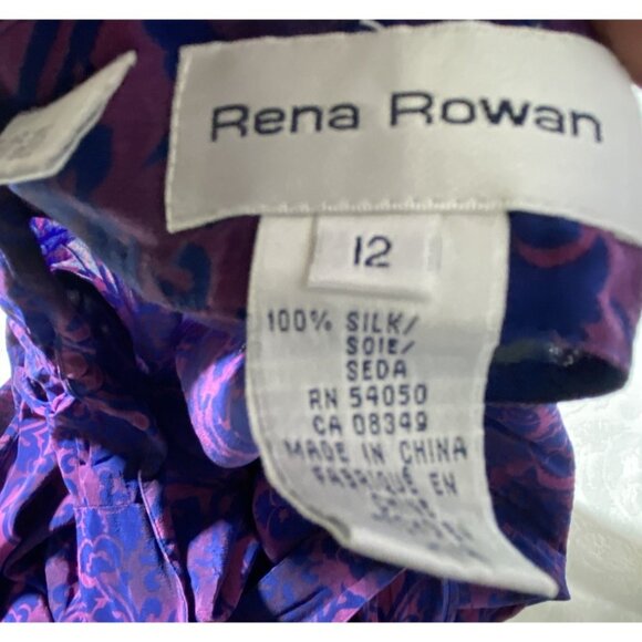 Rena Rowan Size 12 Blue Purple 100% Silk Abstract Maxi Skirt Faux Wrap Bohemian - Picture 3 of 9